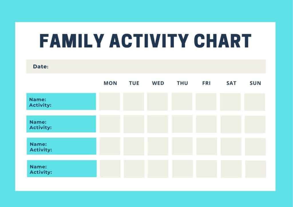 Create a weekly activity plan  with both family and career activities